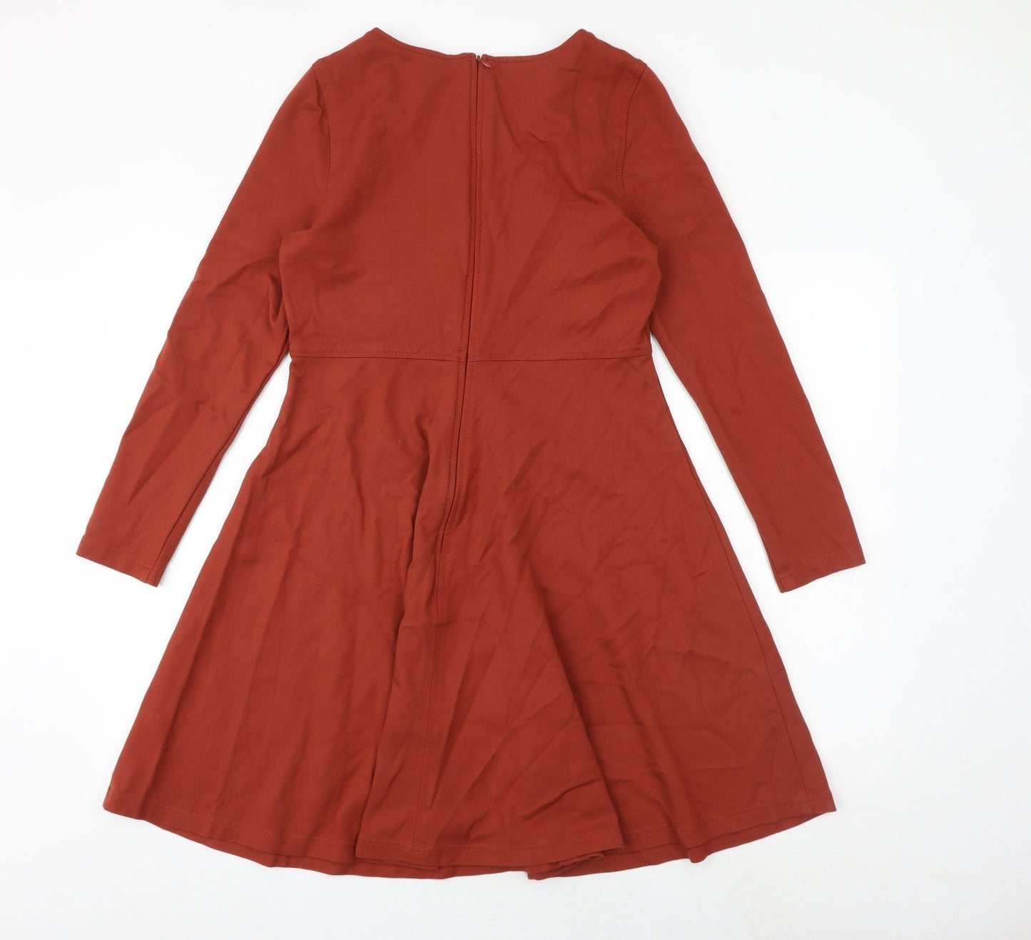 Marks and Spencer Womens Orange Viscose Fit & Flare Size 12 Round Neck Zip