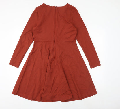 Marks and Spencer Womens Orange Viscose Fit & Flare Size 12 Round Neck Zip