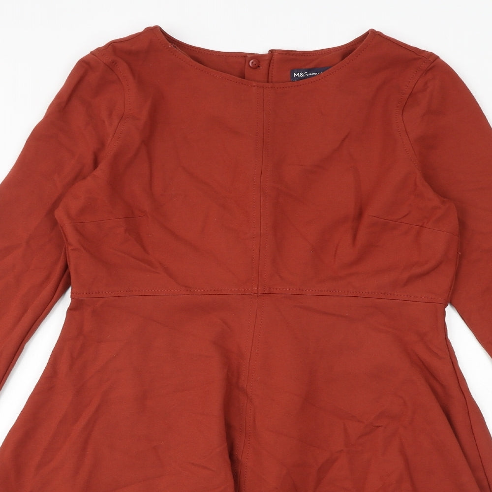 Marks and Spencer Womens Orange Viscose Fit & Flare Size 12 Round Neck Zip