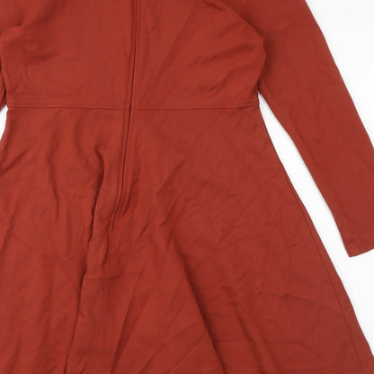 Marks and Spencer Womens Orange Viscose Fit & Flare Size 12 Round Neck Zip