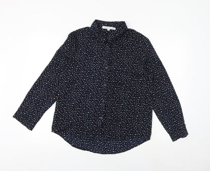 Contemplay Womens Blue Geometric Polyester Basic Button-Up Size L Collared
