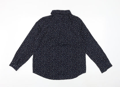 Contemplay Womens Blue Geometric Polyester Basic Button-Up Size L Collared