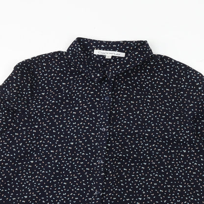 Contemplay Womens Blue Geometric Polyester Basic Button-Up Size L Collared