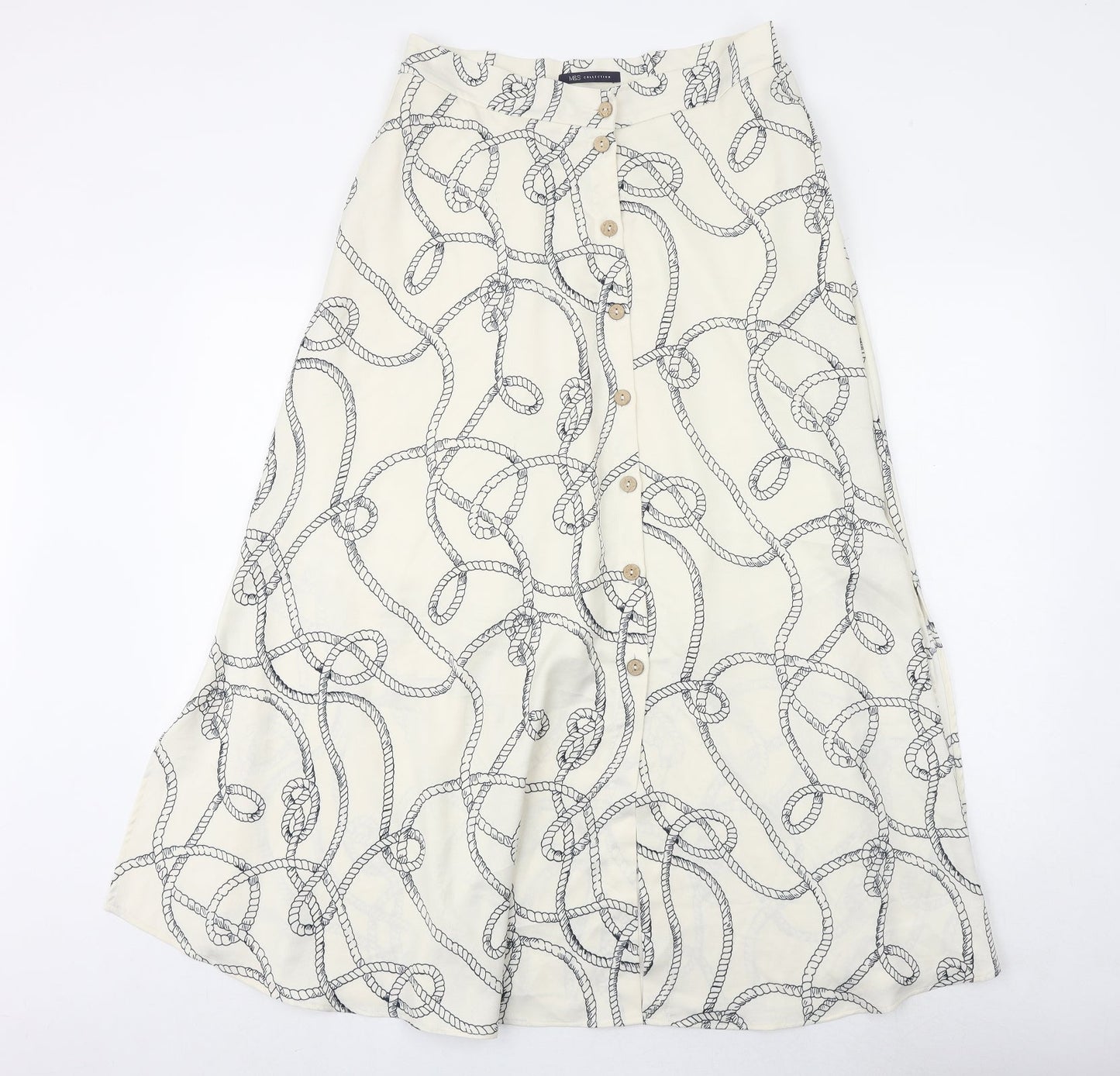 Marks and Spencer Womens Ivory Geometric Polyester Peasant Skirt Size 8 Button