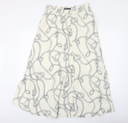 Marks and Spencer Womens Ivory Geometric Polyester Peasant Skirt Size 8 Button
