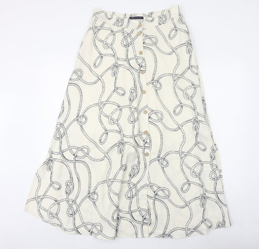 Marks and Spencer Womens Ivory Geometric Polyester Peasant Skirt Size 8 Button