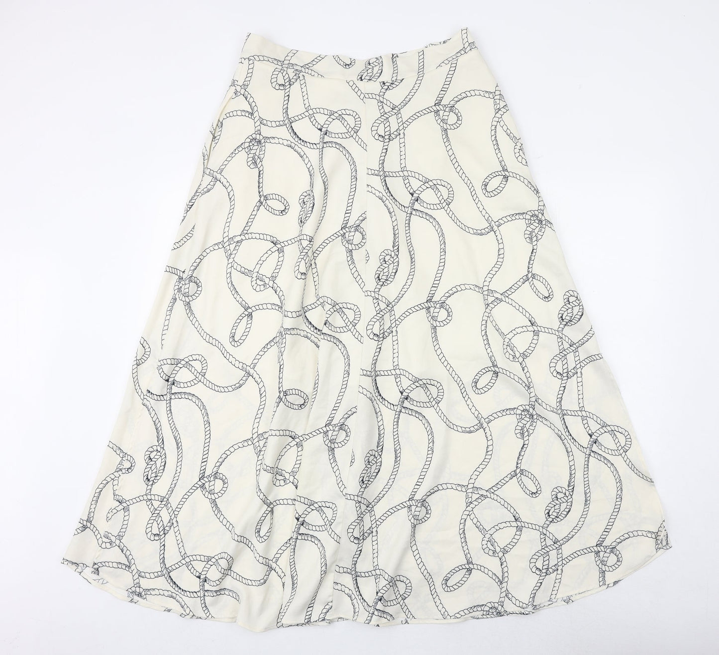 Marks and Spencer Womens Ivory Geometric Polyester Peasant Skirt Size 8 Button