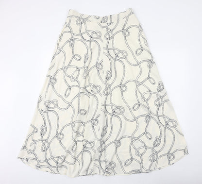 Marks and Spencer Womens Ivory Geometric Polyester Peasant Skirt Size 8 Button