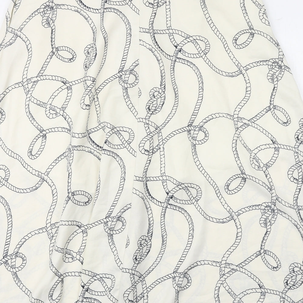 Marks and Spencer Womens Ivory Geometric Polyester Peasant Skirt Size 8 Button