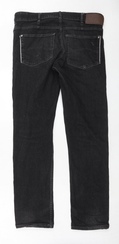 JED Mens Black Cotton Straight Jeans Size 32 in Regular Button
