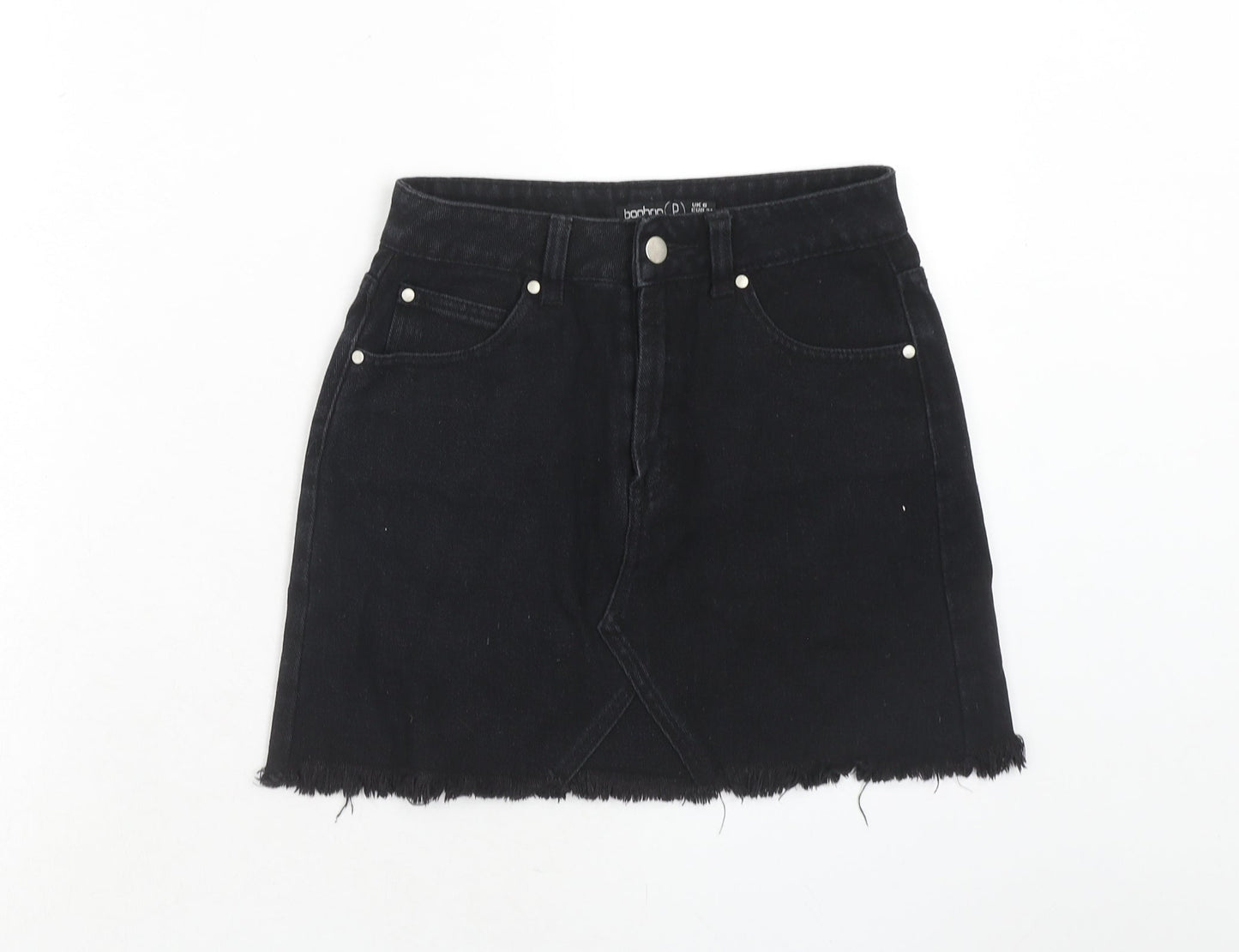 Boohoo Womens Black Cotton A-Line Skirt Size 6 Zip