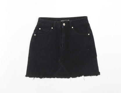 Boohoo Womens Black Cotton A-Line Skirt Size 6 Zip