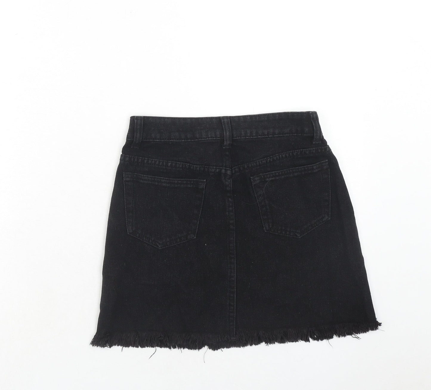 Boohoo Womens Black Cotton A-Line Skirt Size 6 Zip