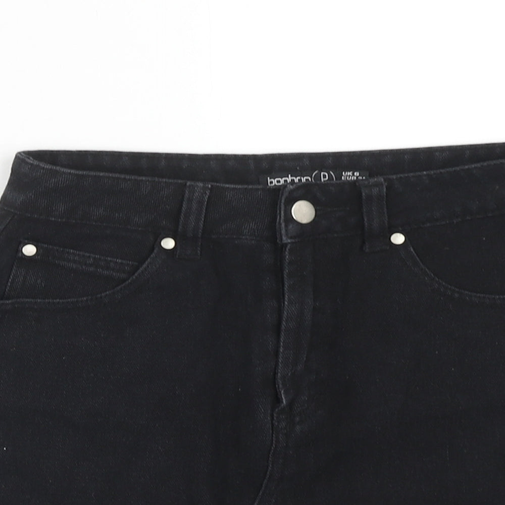 Boohoo Womens Black Cotton A-Line Skirt Size 6 Zip