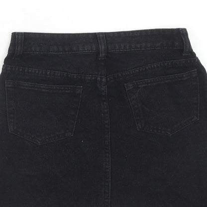 Boohoo Womens Black Cotton A-Line Skirt Size 6 Zip