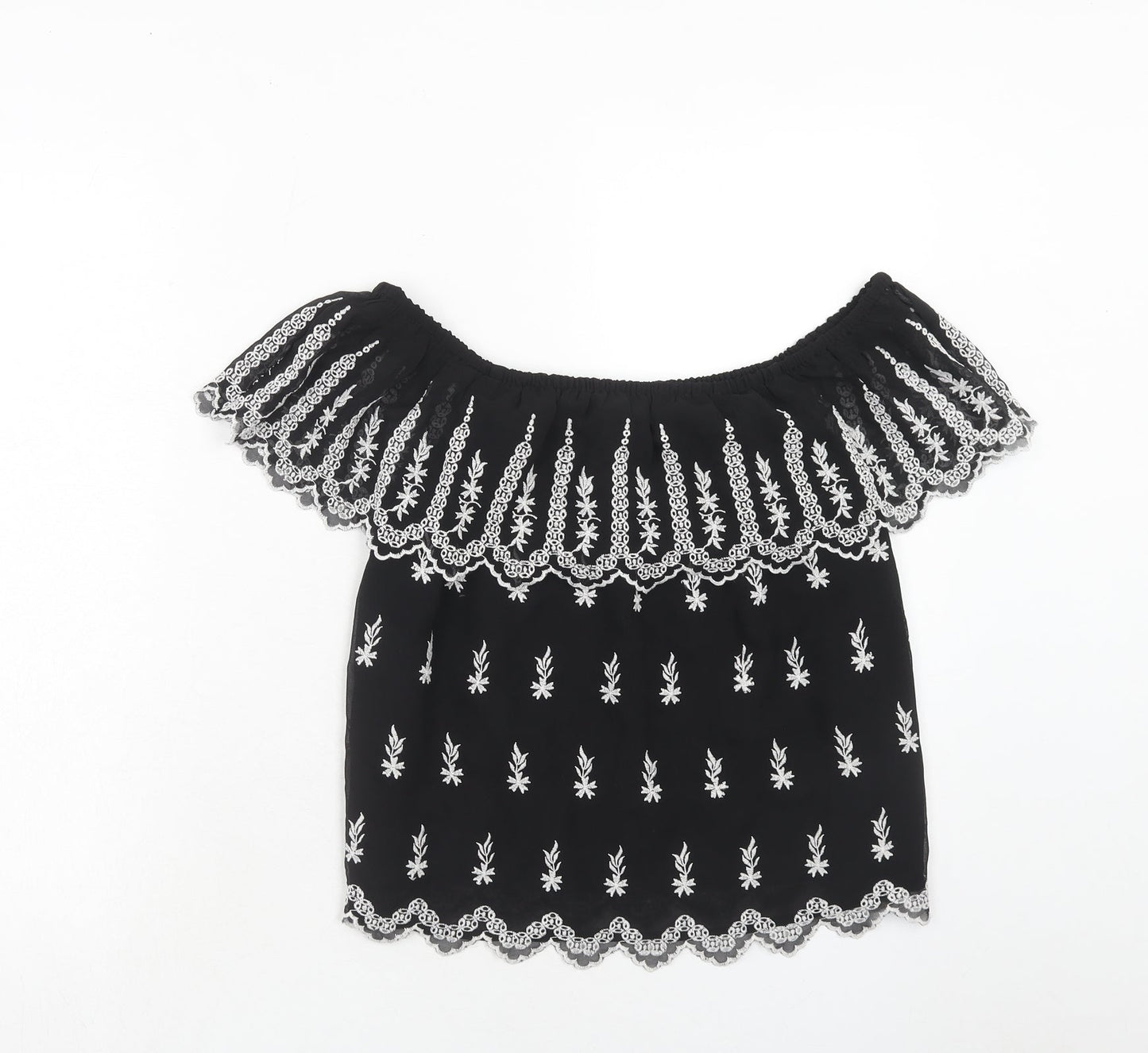 Miss Selfridge Womens Black Polyester Basic Blouse Size 10 Off the Shoulder