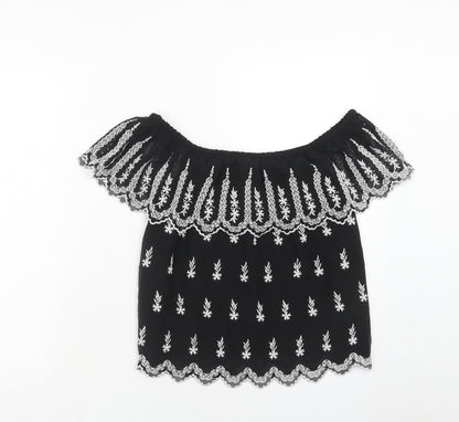 Miss Selfridge Womens Black Polyester Basic Blouse Size 10 Off the Shoulder