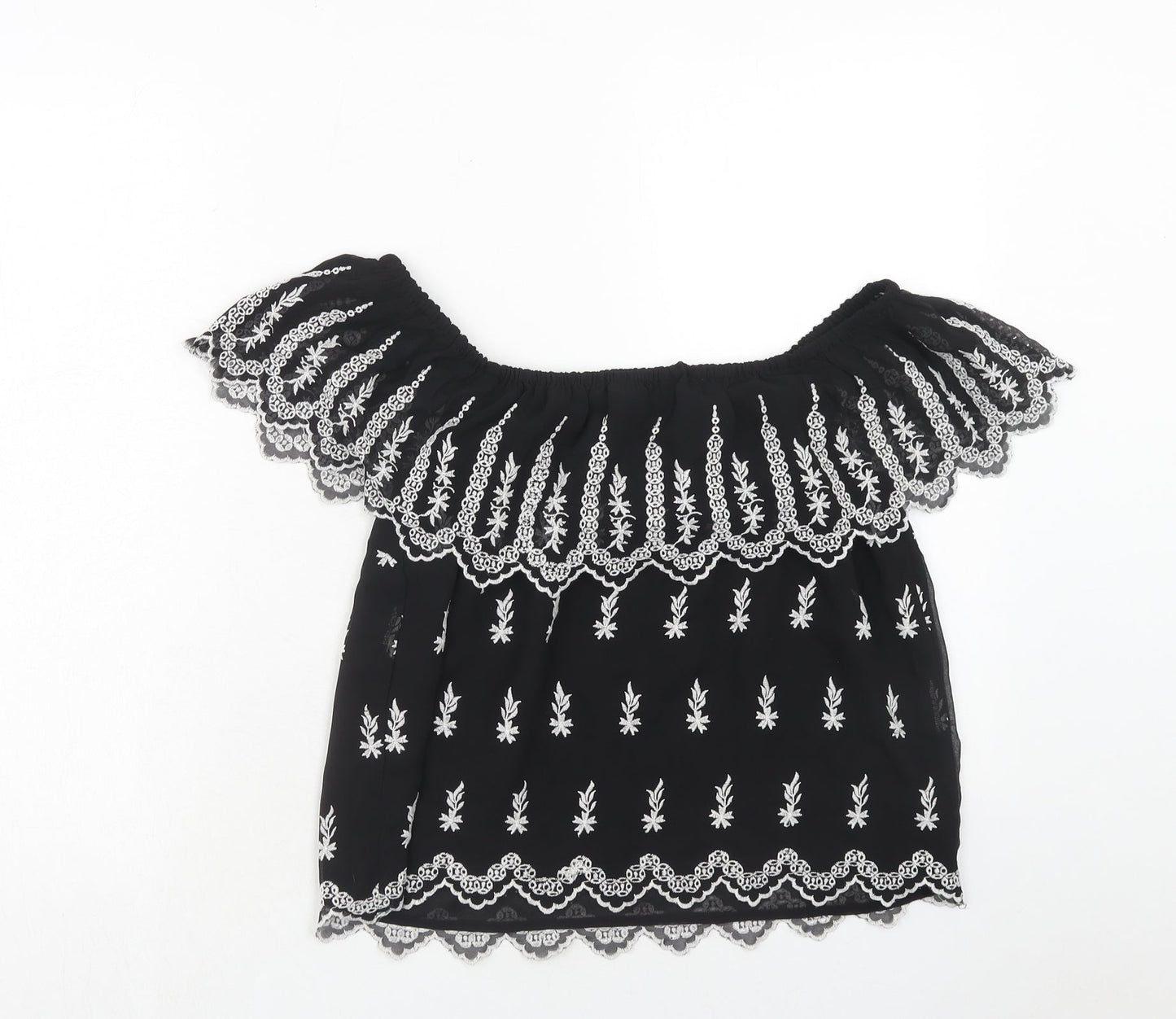 Miss Selfridge Womens Black Polyester Basic Blouse Size 10 Off the Shoulder