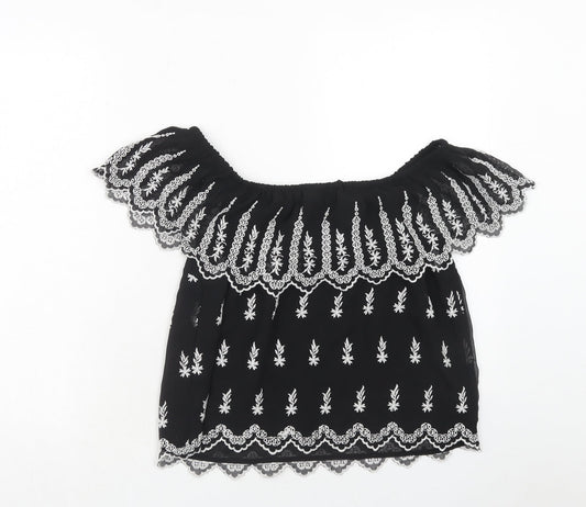 Miss Selfridge Womens Black Polyester Basic Blouse Size 10 Off the Shoulder