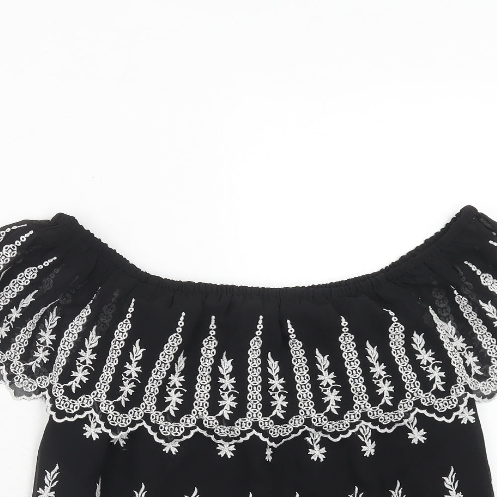 Miss Selfridge Womens Black Polyester Basic Blouse Size 10 Off the Shoulder