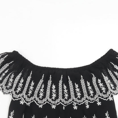 Miss Selfridge Womens Black Polyester Basic Blouse Size 10 Off the Shoulder