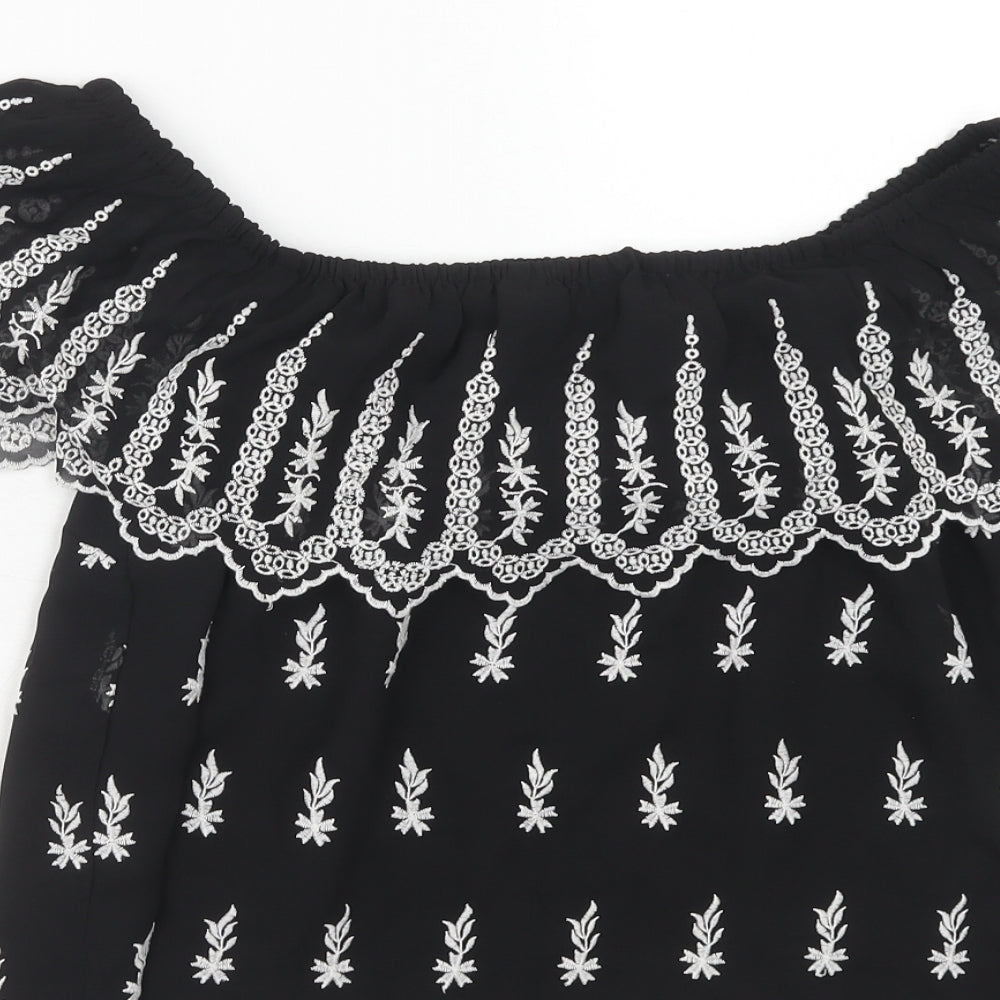 Miss Selfridge Womens Black Polyester Basic Blouse Size 10 Off the Shoulder