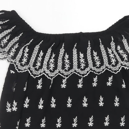 Miss Selfridge Womens Black Polyester Basic Blouse Size 10 Off the Shoulder