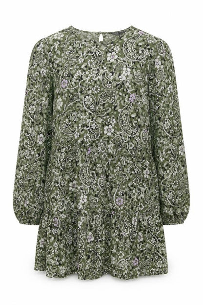 Miss Selfridge Womens Green Geometric Viscose A-Line Size 10 Round Neck Button