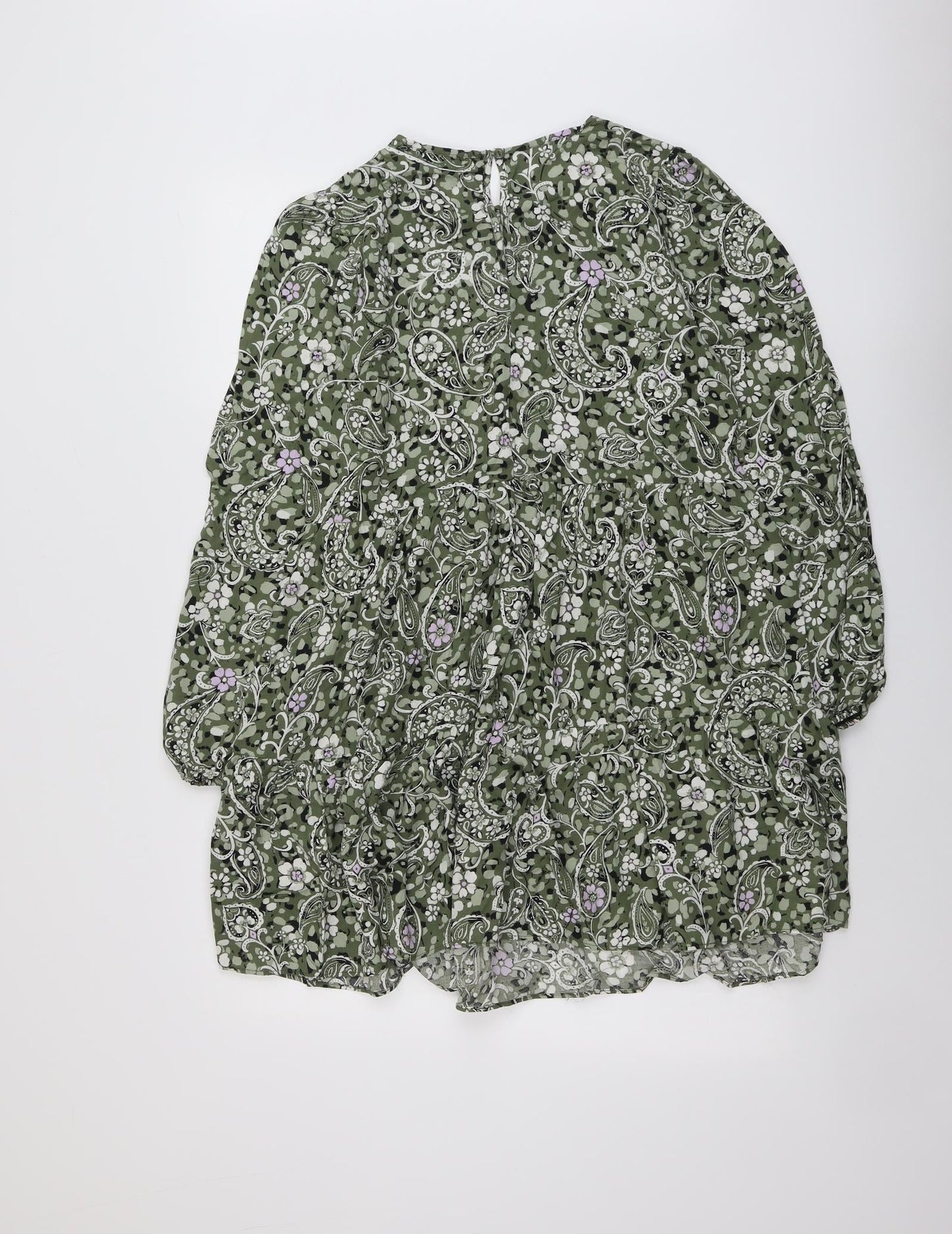 Miss Selfridge Womens Green Geometric Viscose A-Line Size 10 Round Neck Button