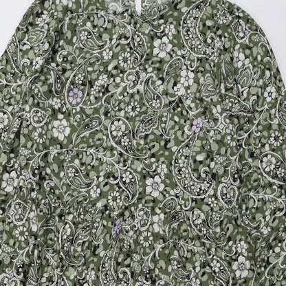 Miss Selfridge Womens Green Geometric Viscose A-Line Size 10 Round Neck Button