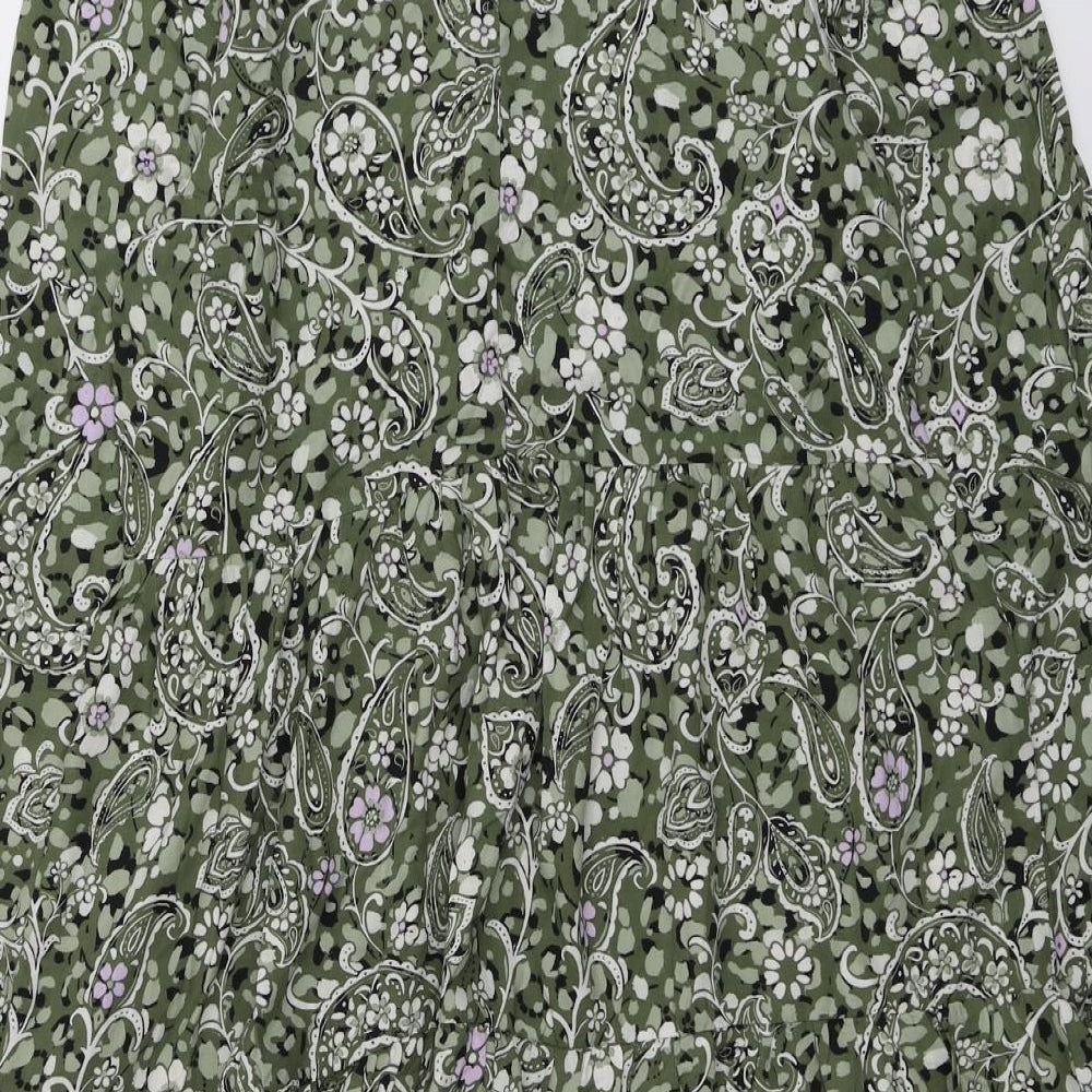 Miss Selfridge Womens Green Geometric Viscose A-Line Size 10 Round Neck Button