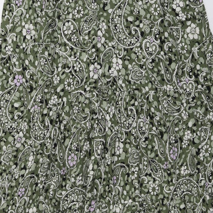 Miss Selfridge Womens Green Geometric Viscose A-Line Size 10 Round Neck Button