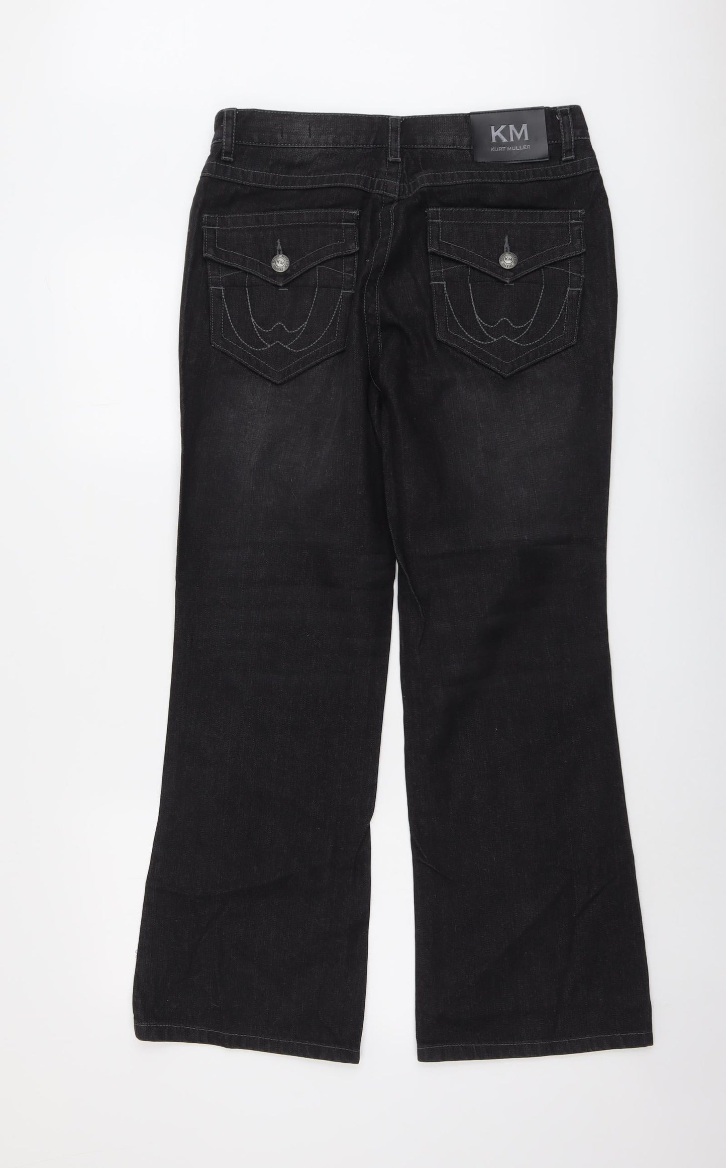 Kurt Muller Womens Black Cotton Bootcut Jeans Size 32 in L29 in Regular Button