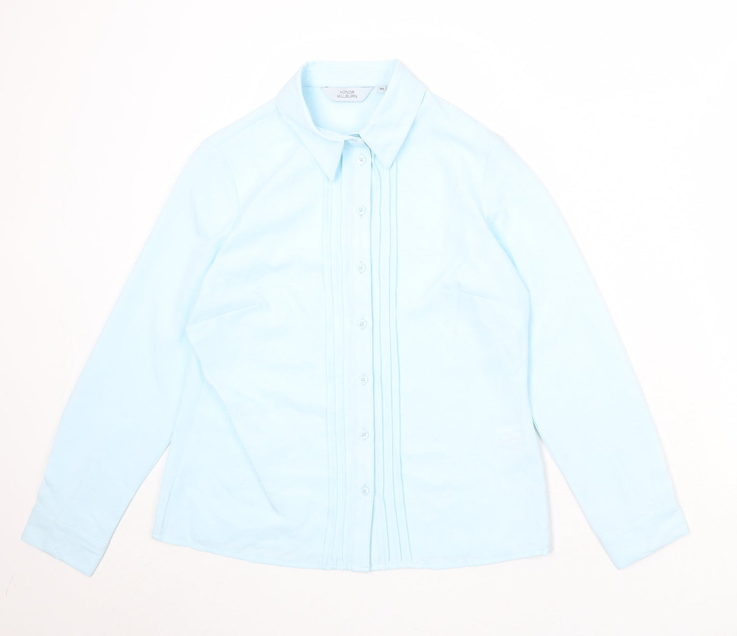 EWM Womens Blue Polyester Basic Button-Up Size 10 Collared