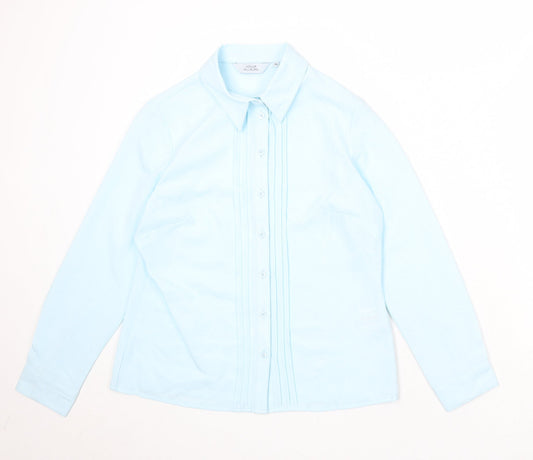 EWM Womens Blue Polyester Basic Button-Up Size 10 Collared