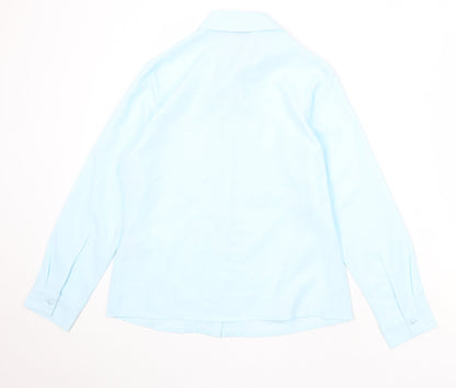 EWM Womens Blue Polyester Basic Button-Up Size 10 Collared