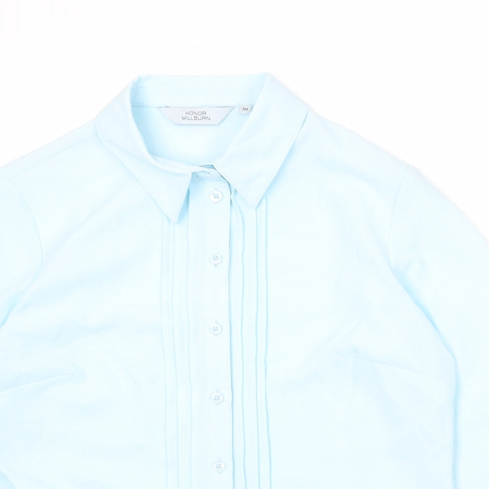 EWM Womens Blue Polyester Basic Button-Up Size 10 Collared