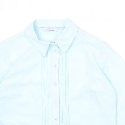 EWM Womens Blue Polyester Basic Button-Up Size 10 Collared