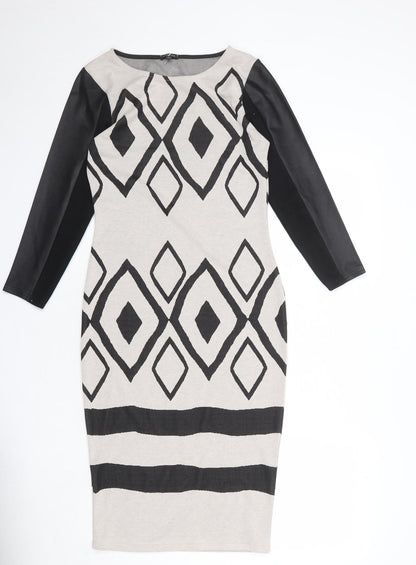 River Island Womens Beige Argyle/Diamond Polyester A-Line Size 10 Round Neck Pullover