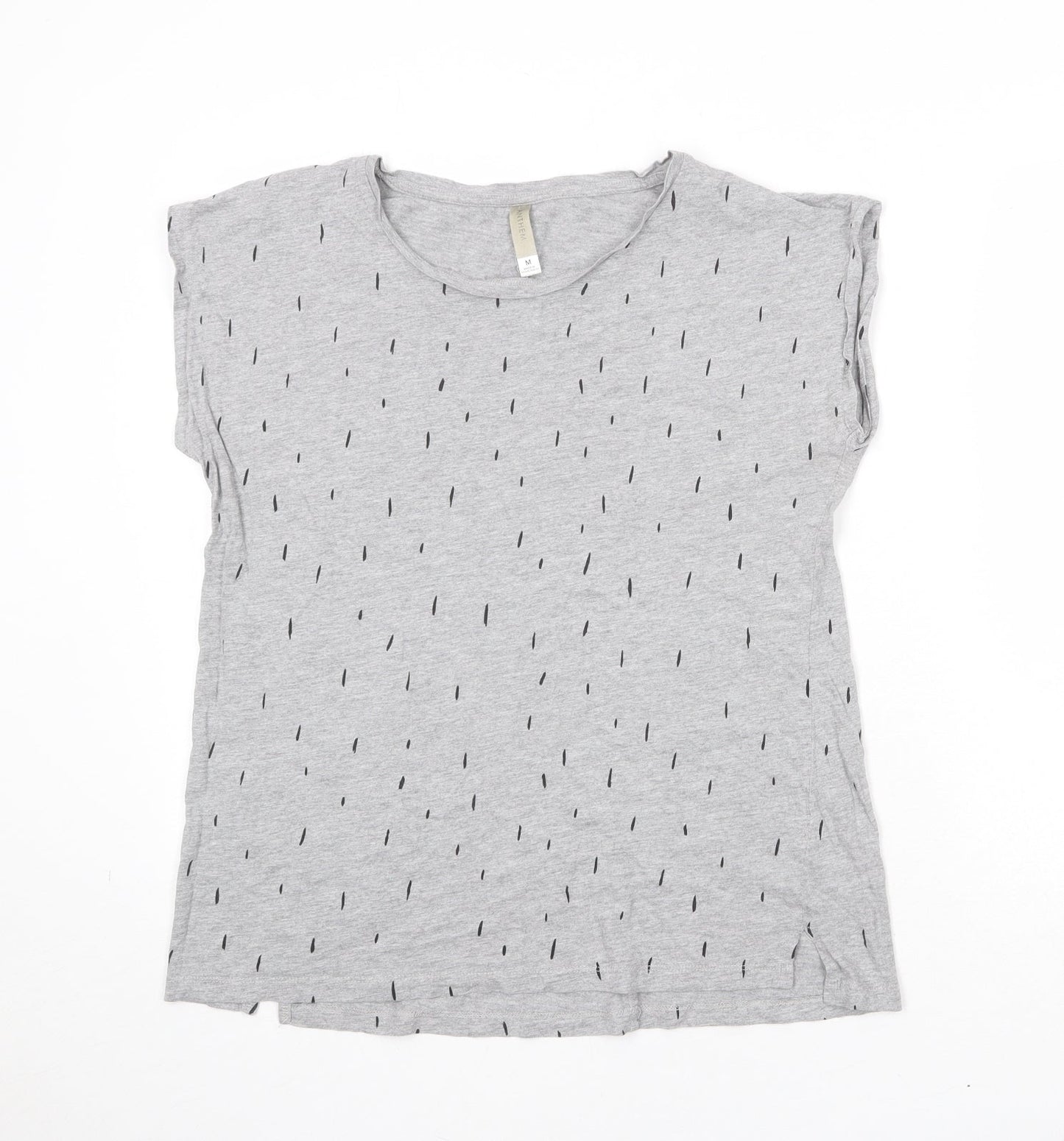 Anthem Womens Grey Geometric Cotton Basic T-Shirt Size M Round Neck