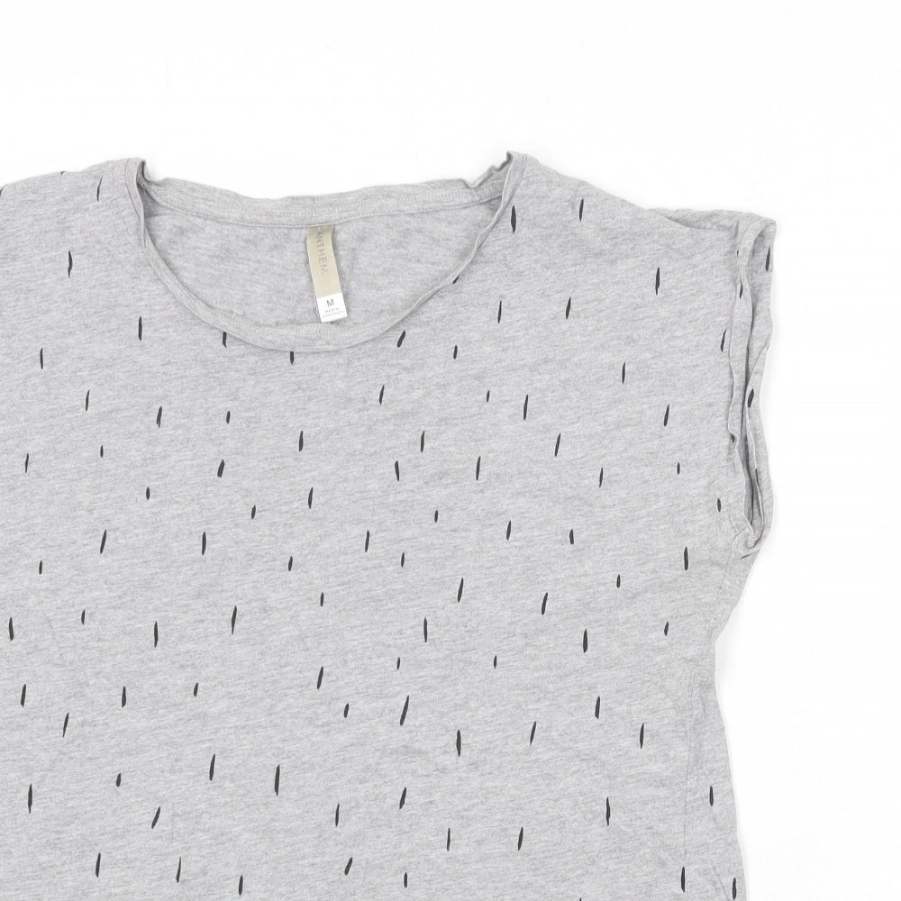 Anthem Womens Grey Geometric Cotton Basic T-Shirt Size M Round Neck