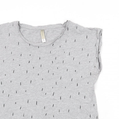 Anthem Womens Grey Geometric Cotton Basic T-Shirt Size M Round Neck