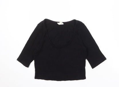 H&M Womens Black Viscose Basic T-Shirt Size M Scoop Neck