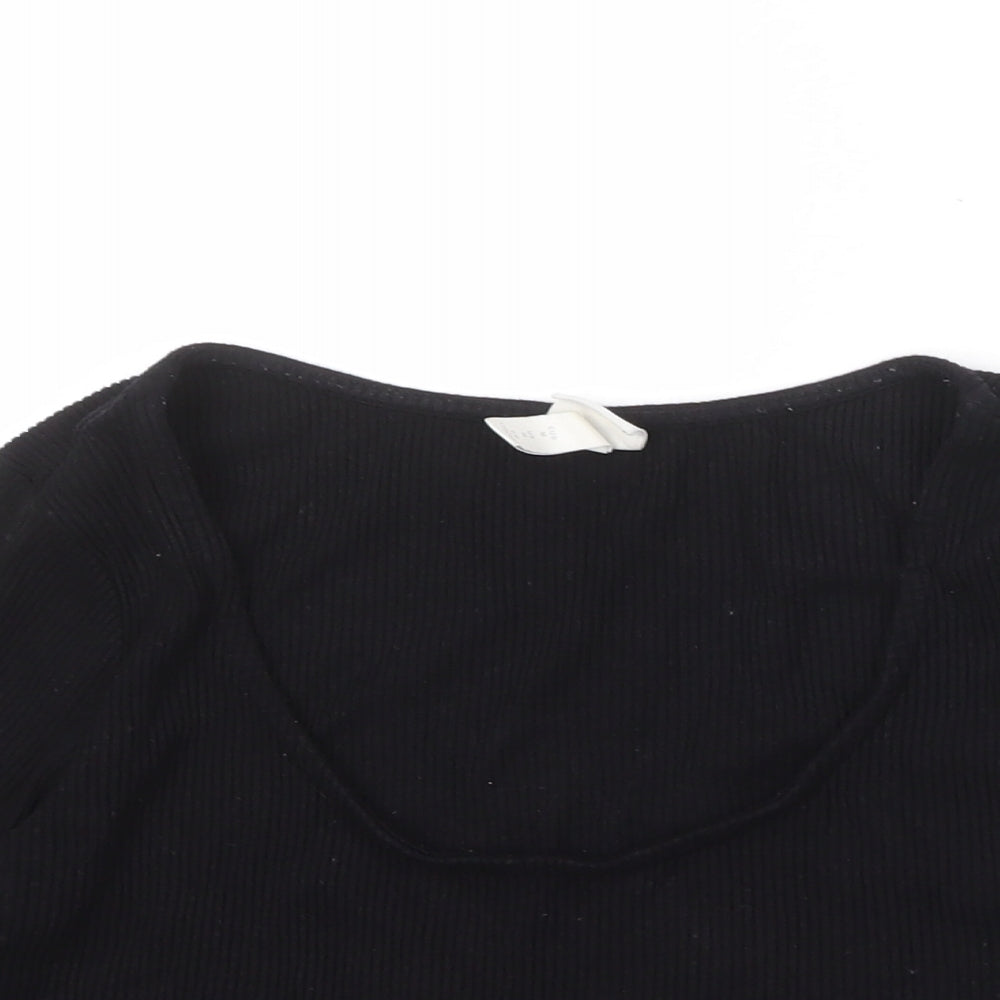 H&M Womens Black Viscose Basic T-Shirt Size M Scoop Neck