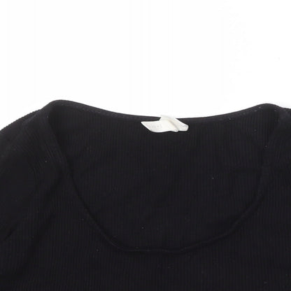 H&M Womens Black Viscose Basic T-Shirt Size M Scoop Neck