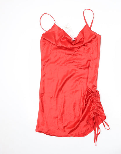 Femme Luxe Womens Red Polyester Slip Dress Size 10 Cowl Neck Pullover