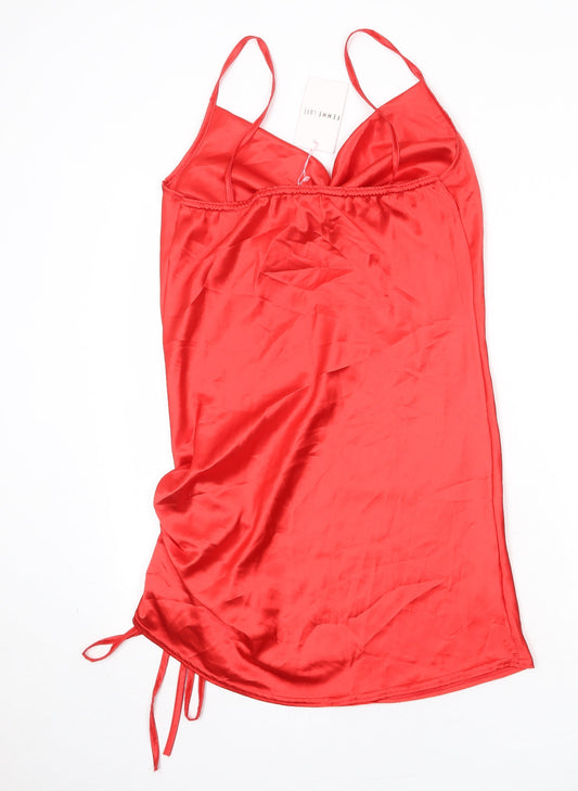 Femme Luxe Womens Red Polyester Slip Dress Size 10 Cowl Neck Pullover
