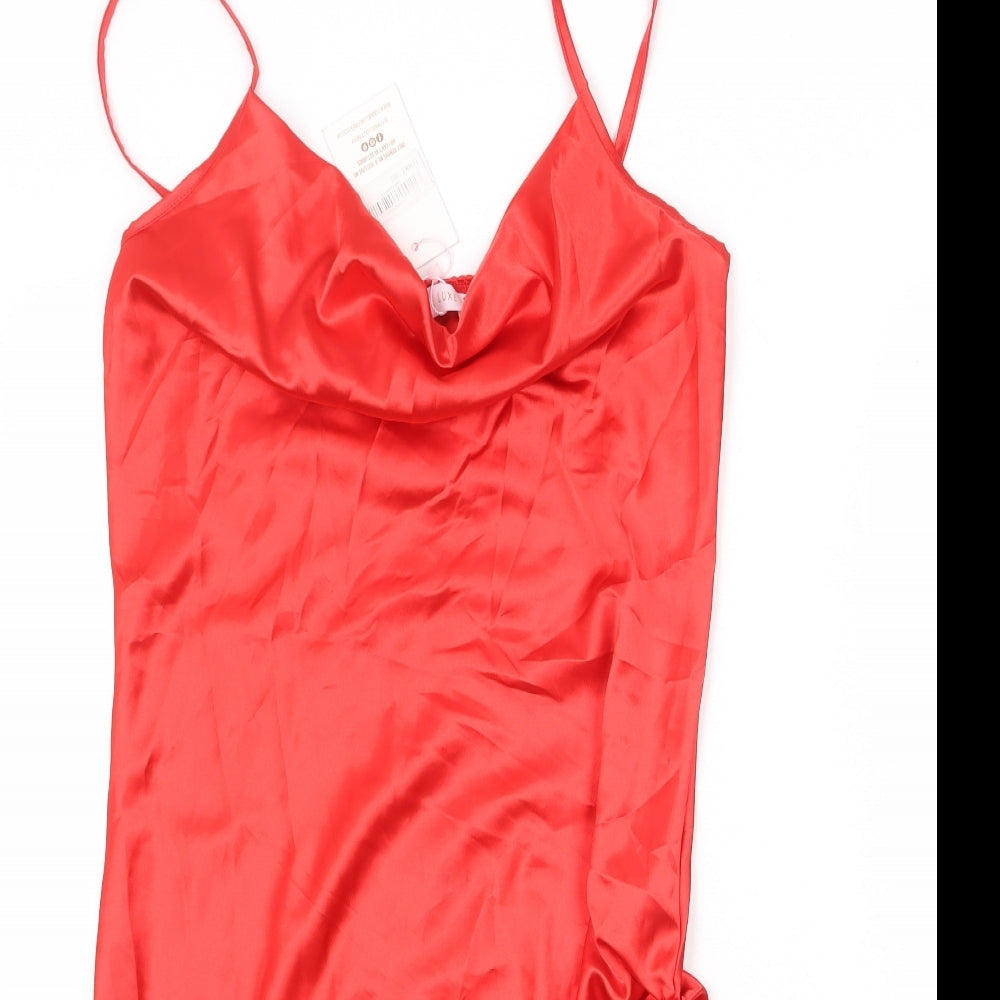 Femme Luxe Womens Red Polyester Slip Dress Size 10 Cowl Neck Pullover