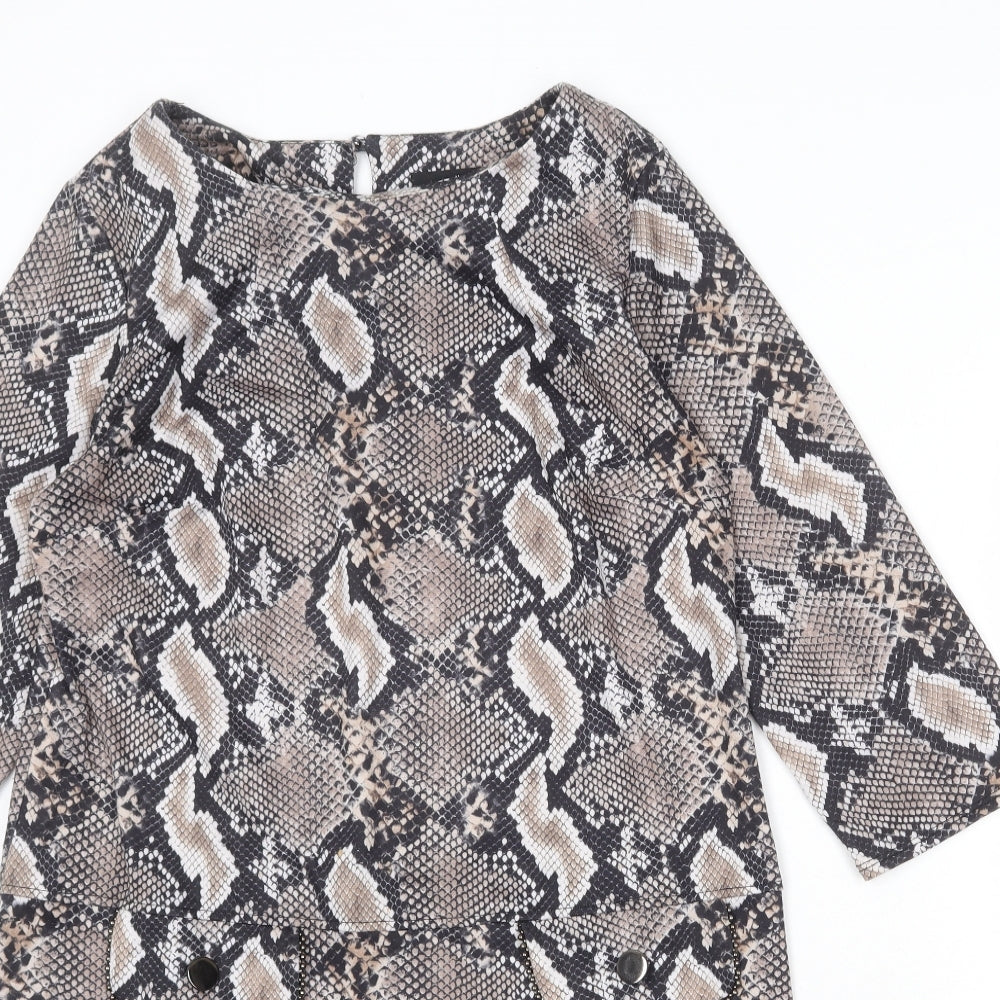 Wallis Womens Multicoloured Animal Print Polyester A-Line Size 8 Round Neck Button - Snakeskin Pattern