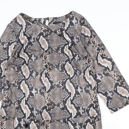 Wallis Womens Multicoloured Animal Print Polyester A-Line Size 8 Round Neck Button - Snakeskin Pattern